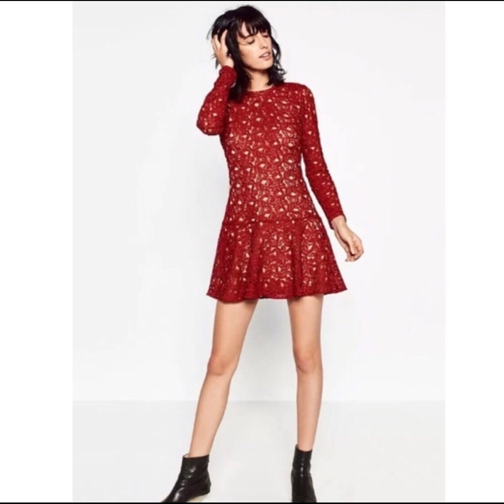 SOLD Zara red lace overlay dress